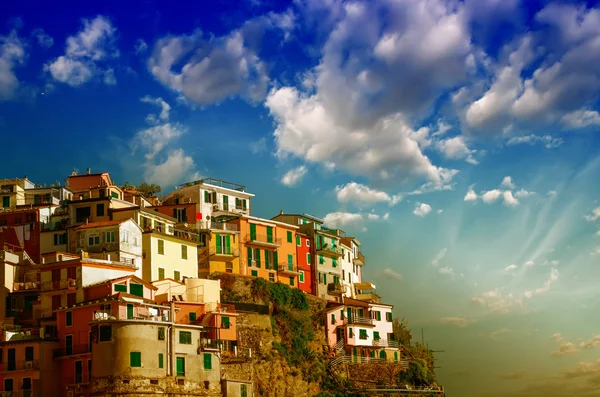 Güzel renkler, cinque Terre'nin evleri bahar sezonu, İtalya — Stok fotoğraf