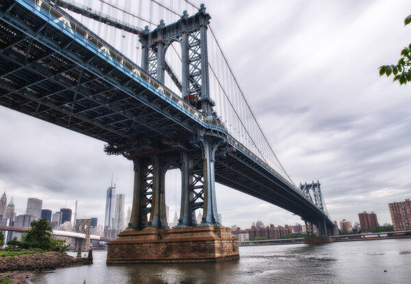 Metallic structure of Manhattan Bridge, New York City.