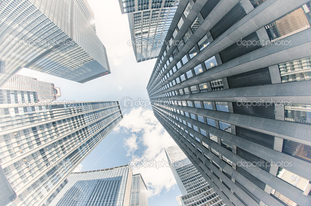 New York City buildings, upward view