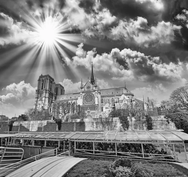 Paris, La Cathedrale de Notre Dame. Famous Cathedral with cruise — Stock Photo, Image
