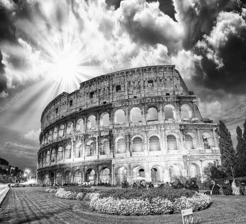 Dramatic sky above Colosseum in Rome.