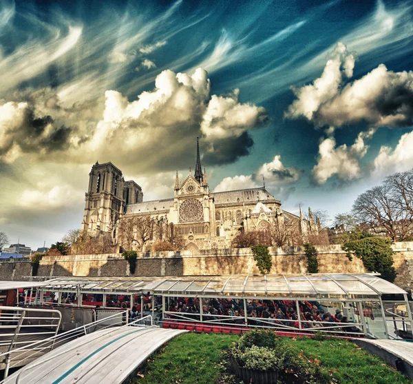 Vacker solnedgång över notre dame i paris — Stockfoto