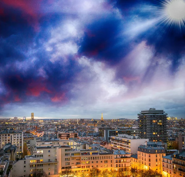 Paris, France. Wonderful city aerial view at winter sunset — Stock Photo, Image