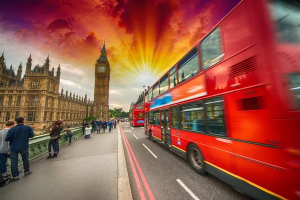 Modern red double decker bus, icon of London, UK — Stock Photo, Image