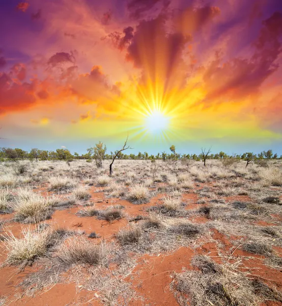 Austrálie, krajinu vnitrozemí. krásné barvy oblohy a země — Stock fotografie