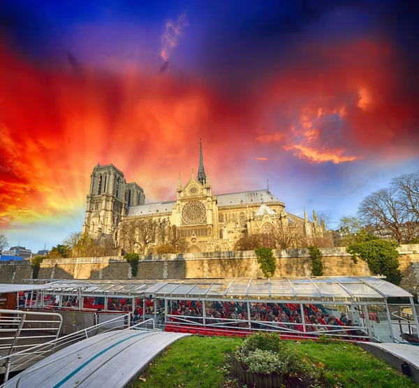 Bellissimo tramonto su Notre Dame a Parigi — Foto Stock