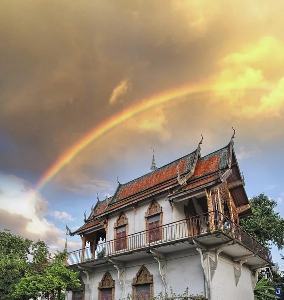 Temple of Thailand with rainbow — Stock Photo, Image