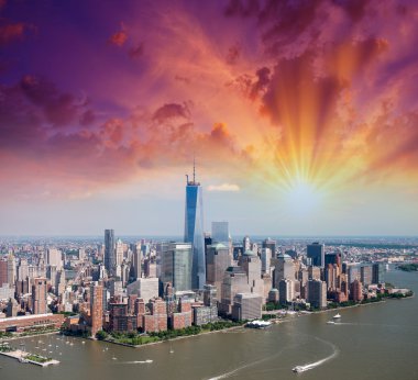 New york. Manhattan view helikopter ile şehir uzun skyscrap