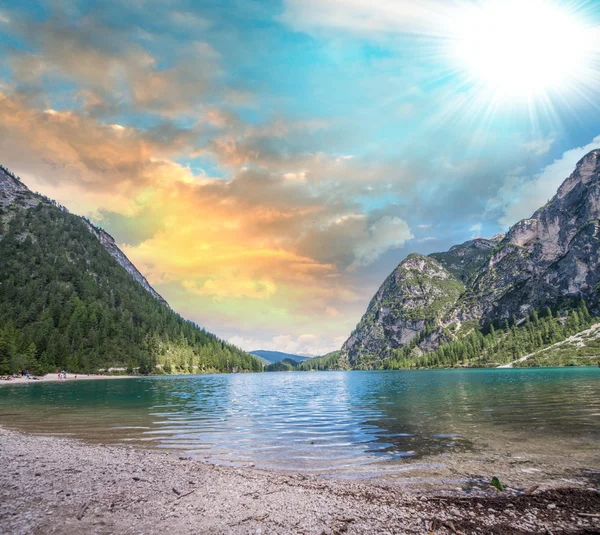 Beautiful lake with crystal clear waters and mountains