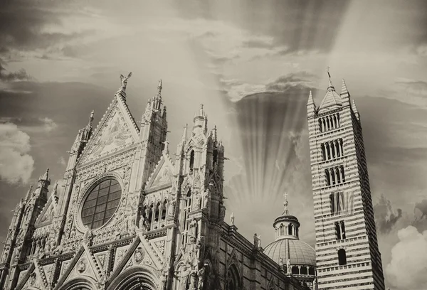 Siena. Cidade Catedral fachada ao pôr-do-sol — Fotografia de Stock