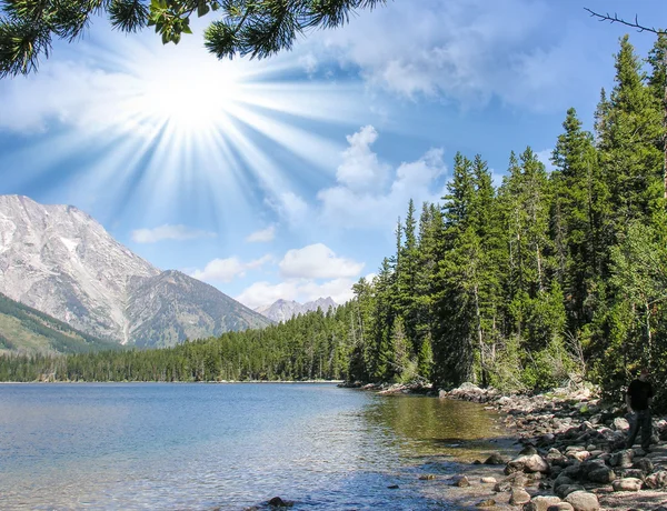 Jezero a hory v grand teton national park, usa — Stock fotografie