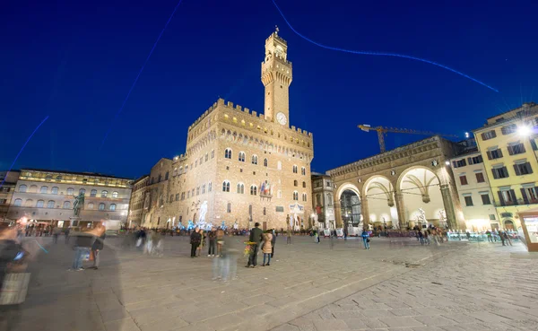 Náměstí Piazza della signoria v noci ve Florencii — Stock fotografie