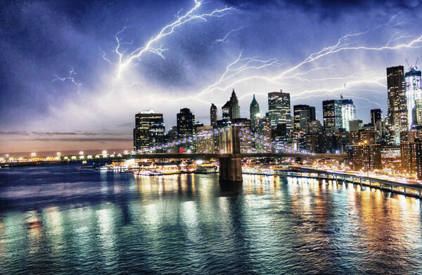 Amazing storm in New York Skies with Manhattan Skyscrapers - USA