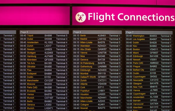 Flugverbindungen Bord - Zielflughäfen — Stockfoto