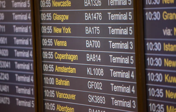 Flight board - Destination airports — Stock Photo, Image