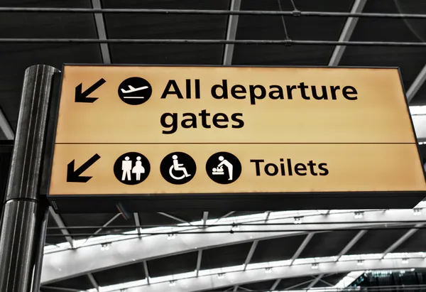 All departure gates and Toilets sign in the airport — Stock Photo, Image