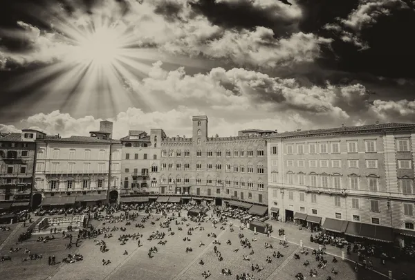 Maravillosa vista aérea de Piazza del Campo, Siena en una hermosa — Foto de Stock