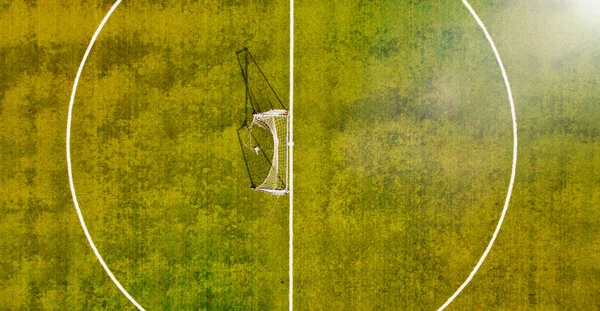 Campo Fútbol Visto Desde Avión Tripulado Volador Punto Vista Alto —  Fotos de Stock