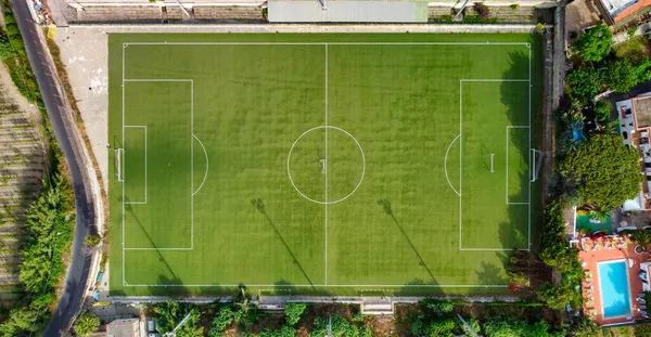 Campo Fútbol Visto Desde Avión Tripulado Volador Punto Vista Alto —  Fotos de Stock