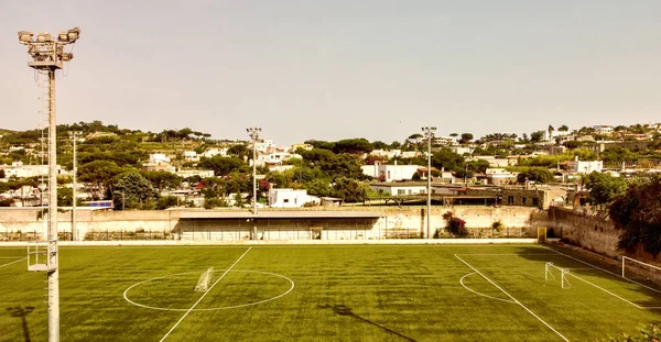 Campo Futebol Visto Drone Voador Ponto Vista Elevado — Fotografia de Stock