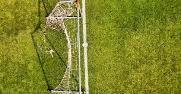 Fotbalové Hřiště Jak Vidět Letícího Dronu Vysoký Pohled — Stock fotografie