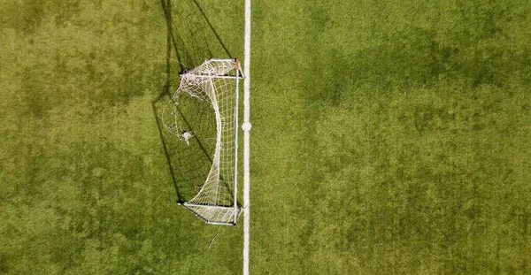 Fotbalové Hřiště Jak Vidět Letícího Dronu Vysoký Pohled — Stock fotografie