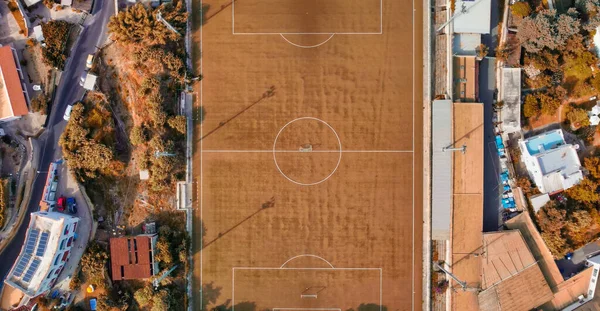 Campo Fútbol Visto Desde Avión Tripulado Volador Punto Vista Alto —  Fotos de Stock