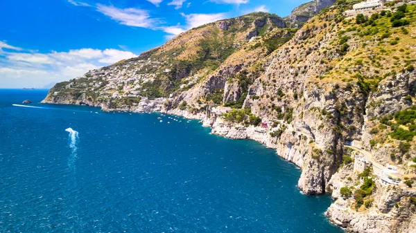 Erstaunliche Luftaufnahme Der Schönen Amalfiküste Der Sommersaison Italien Drohnen Standpunkt — Stockfoto