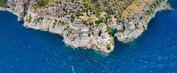 Flygfoto Över Furore Fjord Från Drönare Amalfikusten Italien — Stockfoto