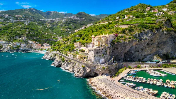 Amazing Aerial View Maiori Minori Amalfi Coast Summer Season Italy — Stock Photo, Image