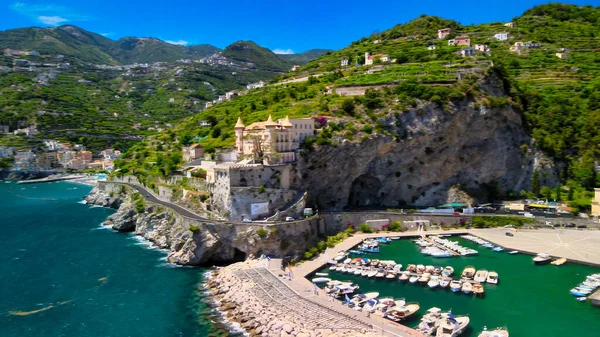 Increíble Vista Aérea Maiori Minori Largo Costa Amalfi Temporada Verano — Foto de Stock
