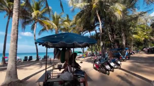 PHUKET, TILLAND - DECEMBER 2019: Turister njuta av den berömda Surin Beach på en vacker solig dag — Stockvideo