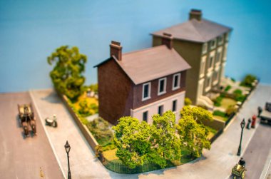 LONDON, İngiltere - 2 Temmuz 2015: Londra Ulaştırma Müzesi 'nde şehir caddesi minyatürleri