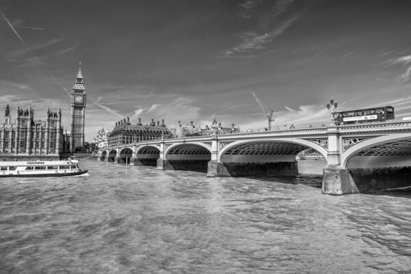 LONDON, UK - JULY 3RD, 2015: City traffic along Westminster Bridge in summer season