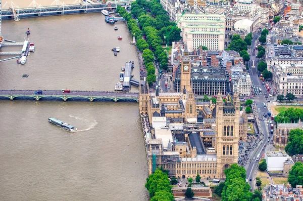Αεροφωτογραφία Λονδίνου Από Ελικόπτερο Westminster Palace Και Γέφυρα Προς Κάτω — Φωτογραφία Αρχείου
