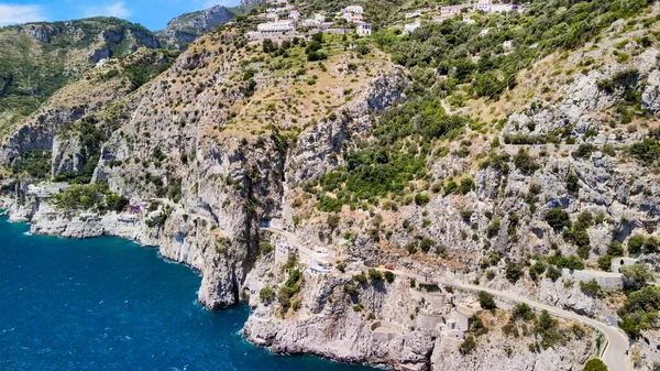 Fantastisk Flygutsikt Över Vackra Amalfikusten Sommarsäsongen Italien Drone Synvinkel — Stockfoto