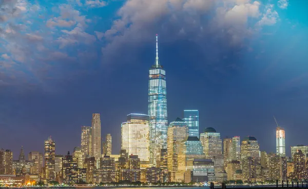 Dolní Manhattan Noční Panorama Pohled Jersey City — Stock fotografie
