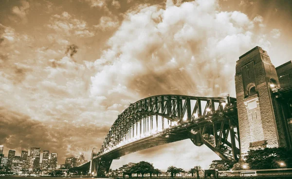 Pôr Sol Incrível Sobre Sydney Harbour Bridge Nsw Austrália Imagem De Stock