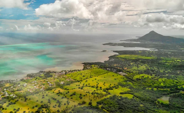 Vista Aerea Panoramica Della Costa Mauritius Africa Giornata Soleggiata Con — Foto Stock