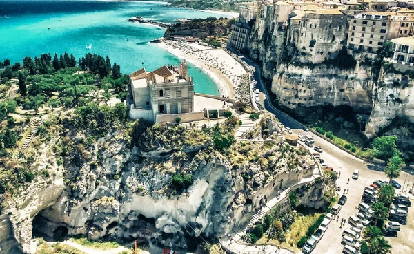 Tropea Calabrië Luchtfoto Van Stad Klooster Kustlijn Vanuit Drone Perspectief — Stockfoto