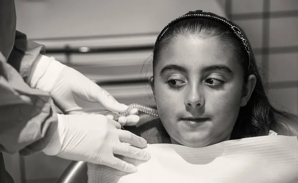 Young Caucasian Girl Caring Her Teeth Portrait Charming Girl Sitting — Stock Photo, Image