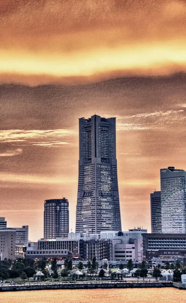 Byggnader Vid Minato Mirai Yokohama Som Speglas Floden — Stockfoto