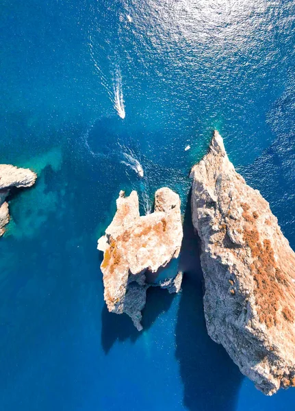 Amazing Aerial View Faraglioni Rocks Sea Capri Island Italy Drone — Stock Photo, Image