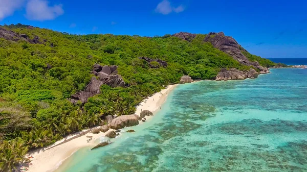 Letecký Pohled Anse Source Argent Beach Digue Seychely Islands Afrika — Stock fotografie