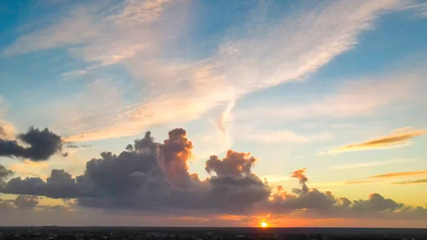 Vue Aérienne Panoramique Ciel Couchant Drone Volant — Photo