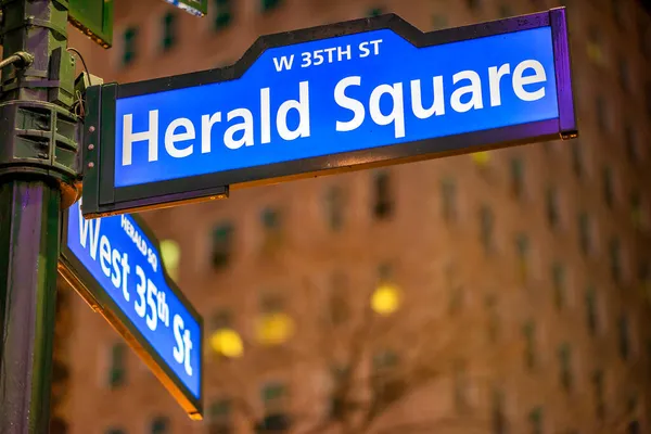 Herals Square Sinal Rua Noite Nova York Manhattan — Fotografia de Stock