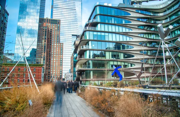 High Line Winter Manhattan People Moving Blurred View Long Exposure — Stock Photo, Image