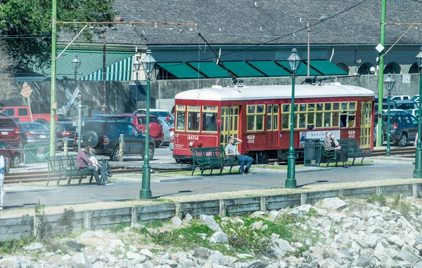 New Orleans February 10Th 2016 Red City Tram Tram Stop — стокове фото