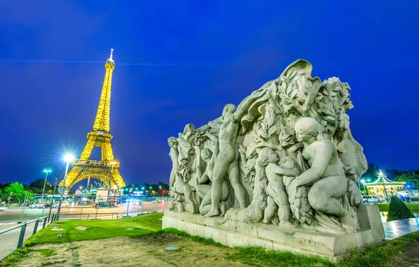 Paris Junho 2014 Luzes Torre Eiffel Após Pôr Sol Tour — Fotografia de Stock