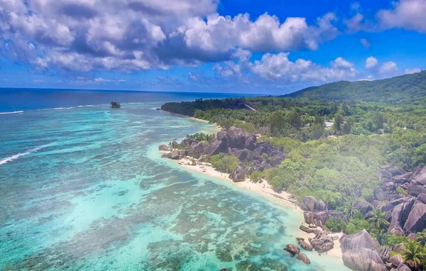 Anse Source Argent Digue Дивовижний Вигляд Дрона Чудовий Сонячний День — стокове фото